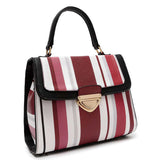 Burgundy/Grey Striped Satchel HandBag Purse