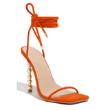 Orange Single Sole Heel With Gold Heel