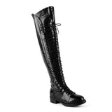 Black Crocodile Print Over The Knee Boots